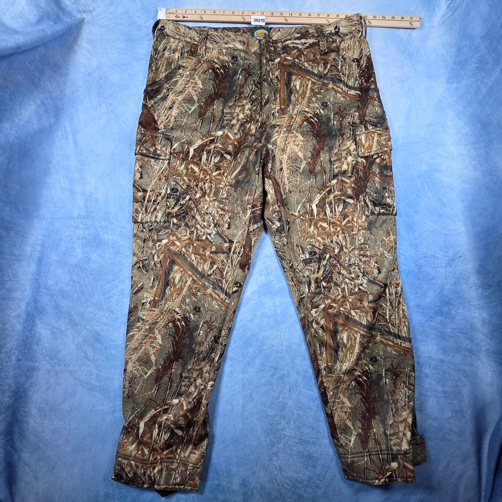 Cabelas Mens Mossy Oak Duck Blind Camo Fleece Lined Cargo Hunting Pants 44x32